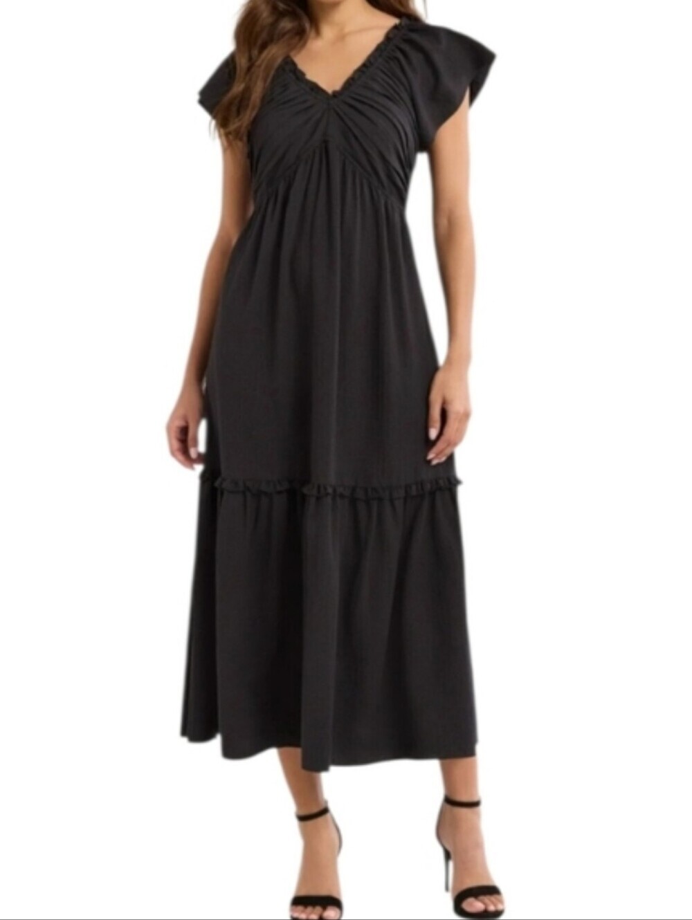 Sofia by Sofia Vergara Flutter Sleeve, V Neck Midi-dress